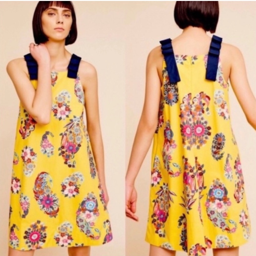 Maeve Anthropologie Yellow Floral Dress Size Small